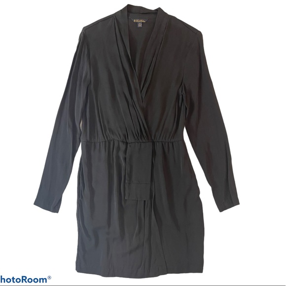 Brooks Brothers Black Ruched Wrap Silk Dress 2 - Picture 1 of 9